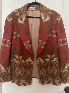 Ashley Scott southwestern blanket coat vintage rare L/XL concho buttons wool USA